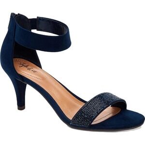 WStyle & Co Ankle Strap Navy Phillys Padded‎ Insole Embellished Heels 7W /#S8217